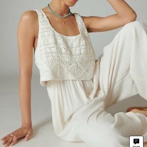 Lucky Brand Cream Crochet flowy Jumpsuit